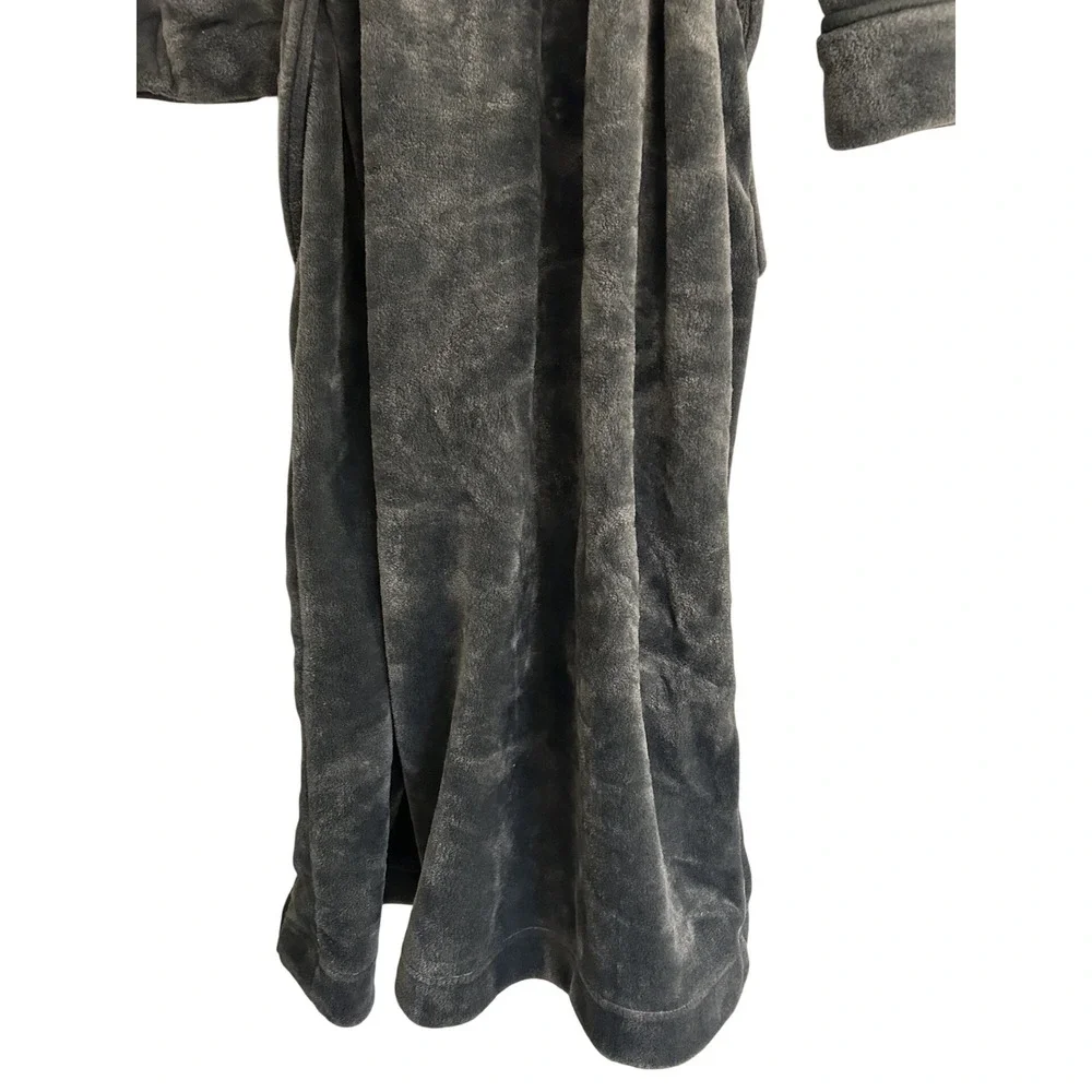NY Threads Fleece Robe Mens Large Charcoal Grey Excellent Plush Shawl Collar L